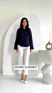 JESSICA SHIRT - Kemeja Salur Slim Fitted Wanita Tebal