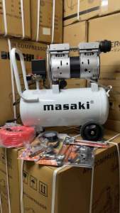 MASAKI ปั๊มลม 30 ลิตร ถังลม ปั๊มลมออยฟรี + อุปกรณ์ 6 อย่าง + สายไฟ 10 เมตร (ขนาด 1000W)