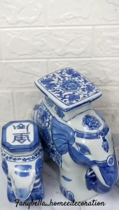 Pajangan Keramik Gajah Guci Porselen Biru Putih Import Dekorasi Rumah