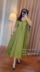 Midi Dress Rika Bahan Kain Polo Linen Premium Import Terbaru 2024