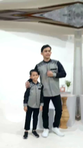 KEMEJA KOKO WAJIK ABU HITAM AYAH DAN ANAK (SATUAN) BAHAN TOYOBO