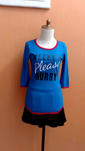 atasan kaos wanita biru HAZEL cewek S M blouse bodycon santai cute