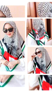 HIJAB SEGI EMPAT MOTIF PALESTINA TERBARU MATT VOAL PREMIUM SIZE 110X110 - JILBAB MOTIP PALESTINA