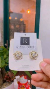 (Chuôi Bạc 925) Khuyên tai bông tai nữ hoa trắng đẹp dự tiệc sang Ring House