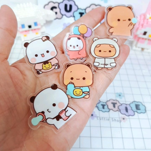 熊猫一二和布布亚克力胸针配件 衣服书包包包笔盒服饰背包帽子挂件可爱卡通别针徽章配件 Panda Bear Cartoon Acrylic Children Brooch Badge Pin Diy School Pencil Bag Hat Kerongsang Budak Hiasan Beg Topi XZ56