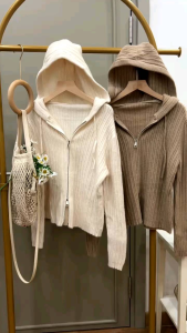 ●ECLAIRE● 043 Jacket Hoodie Kupluk Bertudung Knit Rajut Polos Basic Kasual Korea Santai Yolila Import