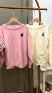 ●ECLAIRE● 043 Sweater Knit Rajut Longsleeves Lengan Panjang Bordir Bear Beruang Kasual Korea Paddies Import