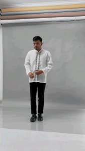 Baju Koko Muslim Dewasa Lengan Panjang Kemeja Koko Bordir Baju Koko pria lengan Panjang Bahan Katun Toyobo Bordir Lengan Panjang Warna Putih Tulang Terlaris