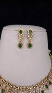 Sg readystock Indian minimalist necklace jewellery with green and pink stone