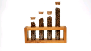 Rak Tempat Biji Kopi Kayu / Pajangan Tabung Kopi Kaca / Tea Tube Stand