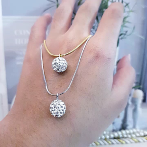 Kalung Titanium Bola Salju Permata Awet Anti Karat Xds410b