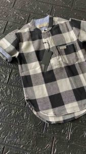 Kemeja Flannel anak motif kotak hitam putih lengan pendek bahan Flannel premium best seller bisa cod