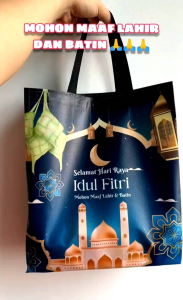 TAS TOTEBAG WANITA fullcolor / tote bag gambar idul fitri murah / tas belanja ibu-ibu lebaran fashion