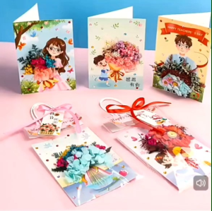 Floral Gift Card Set for Teachers and Kindergarten Children Handicrafts teachers day Hari guru DIY with LED dried flowers