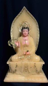 [ Cao 30 cm  Đế vuông ] Tượng Quan Âm Bồ Tát Áo Vàng Thạch Anh Chất Liệu Bột Đá - Hàng Nhập Khẩu