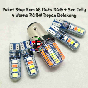 Paket Lampu Stop Rem 48 MATA RGB + Sen Jelly Kedip Running 4 Warna RGB Depan Belakang DC 12 volt Car Kendaraan