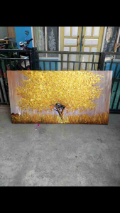 Lukisan Pohon Gold Timbul Plus Frame - Future Art Painting