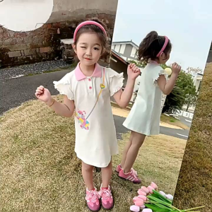 D16 Baby Girl Polo Neck Bear Dress Short Sleeve Polo Dress