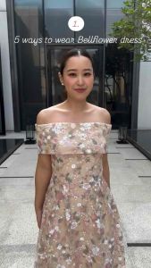 Peaceeveninggown : Bellflower dress พรี ตัดตามไซส์ เดรสไปงาน ชุดเพื่อนเจ้าสาว ชุดไปงานแต่ง เดรสเกาะอก เดรสแขนสั้น เดรสปิดแขนไปงาน