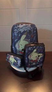 D22 Pokemon Student Schoolbag cartoon animation 3 PCS set bag pencil bag backpack with Meal Bag pencil box Beg Sekolah