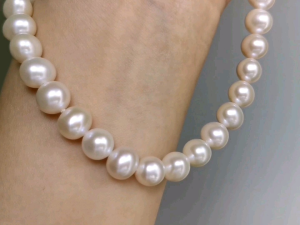 DaVee | Pink-white pearl necklace 9-10mm natural pearl necklace silver clasp fresh water pearl necklace