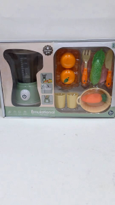 Kids Mini Blender Play Pretend Add Water and Press Button To Spin with Velcro Cutting Veggies (BX3)
