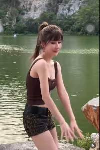 BSW2107 กางเกงยีนส์ขาสั้น เอวต่ำ ลายเสือสีน้ำตาล สุดเซ็กซี่ XS-2XL