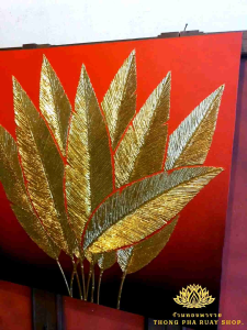 ภาพใบพุทธรักษา W80H80cmพื้นสีแดง รูปติดผนัง ภาพโมเดิร์น ภาพแต่งห้องพักโรงแรมรีสอร์ทร้านค้าร้านนวดสปา