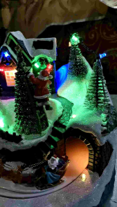 SANTAS FIXING OUR CHRISTMAS TREE VILLAGE DISPLAY