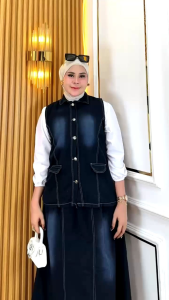 Oneset Vest Rompi Jumbo Setelan Jeans Rok dan Outer Wanita No Inner Tali Belakang Style Terbaru
