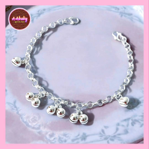 🌈AAbaby Galleries AA800 Original Baby Silver Anklet Bracelet Three Pairs Double Mini Bells & Love Bells(Rantai Kaki/Tangan/Gelang Kanak)