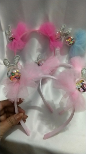 Bando Anak Bola Plastik Renda Kepala Kelinci Glitter / Bando Anak Lucu