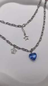 สร้อยคอแฟชันสวยๆ หัวใจสีน้ำเงิน แจ้งขนาด 4.2 ความยาว ทักแชท