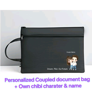 Christmas couple gift/ Personalized doubled zipped waterproof document bag + Own chibi charater & name