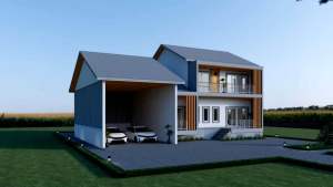 แบบบ้านจั่ว 2 ชั้นเล่นสเต็ป พร้อมโกด้ัง