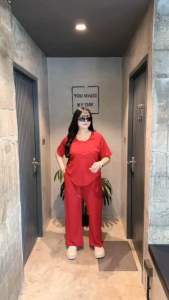 ไม่ร้อนเหลี่ยมยาวชุดเซทขายาวสาวอวบ-สาวอ้วน ผ้าร่อง CVC ผ้ายืดได้เยอะ ผ้านุ่มไม่สาก