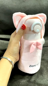 ขวดน้ำ ขวดน้ำเด็ก กระบอกน้ำเก็บอุณหภูมิ  สำหรับพกพา ลายหมูสีชมพู  !! แถมฟรี กระเป๋าสะพายลายหมู" ขนาด 350 ml ทำจากแสตนเลส 316 เก็บอุณหภูมิร้อน-เย็นได้ 8-16 ชม