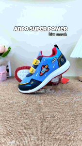 Sepatu Ando Super Power Velcro Perekat Biru muda merah Blue Red