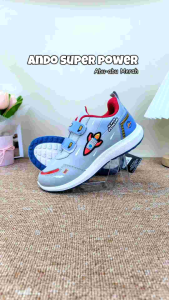 Sepatu Ando Super Power Velcro Perekat Abu-abu Merah Grey Red