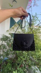 Túi 2hand đeo vai vải phối da ELLYY cực đẹp của Pháp -T112