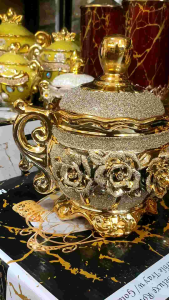 pajangan keramik toples emas gold Glitter besar FREE BUBBLE