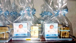 Souvenir or giveaways for Christening 2x4 glass with mini BiBle and Mini Rosary