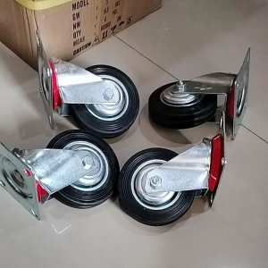 Paket Roda Karet 4in Hitam 4 Pcs HIDUP - Semua Roda Troli Set 4\" Hidup 4pcs