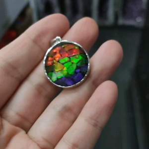 Canadian Ammolite Splice & Meteorite Star of David S925 Pendant 加拿大斑彩石拼接&天铁大卫星S925银吊坠