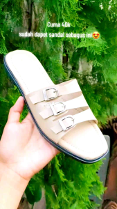 Promo!!!Sandal slop wanita gesper 3 flad/Sandal flat wanita teplek/sandal luar ruangan gesper 3