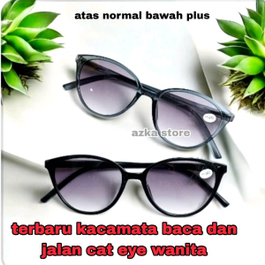 terbaru th2025 kacamata baca dan jalan mode frame cat eye wanita dual fungsi atas normal bawah plus