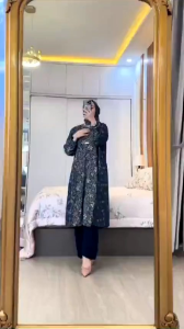 Setelan Tunik Wanita Terbaru Set Hijab Segi 4 Long Tunik Azizah Rayon Diamond Celana Cringkle Premium Busui
