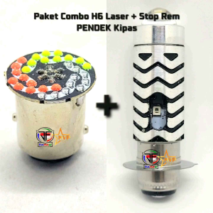 Paket Combo Hemat Lampu Motor ( H6 Laser Putih Kuning Senja Biru + Stop Rem PENDEK RGB Kipas & Lingkar ) Universal arus Dc 12 Volt Motorcycle Sporty