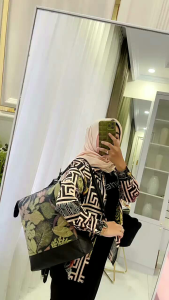 Tas ransel wanita kulit papirut garut size L motif Ecoprint model 3in1