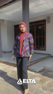 Atasan kemeja blouse kantoran wanita muslim tenun ikat